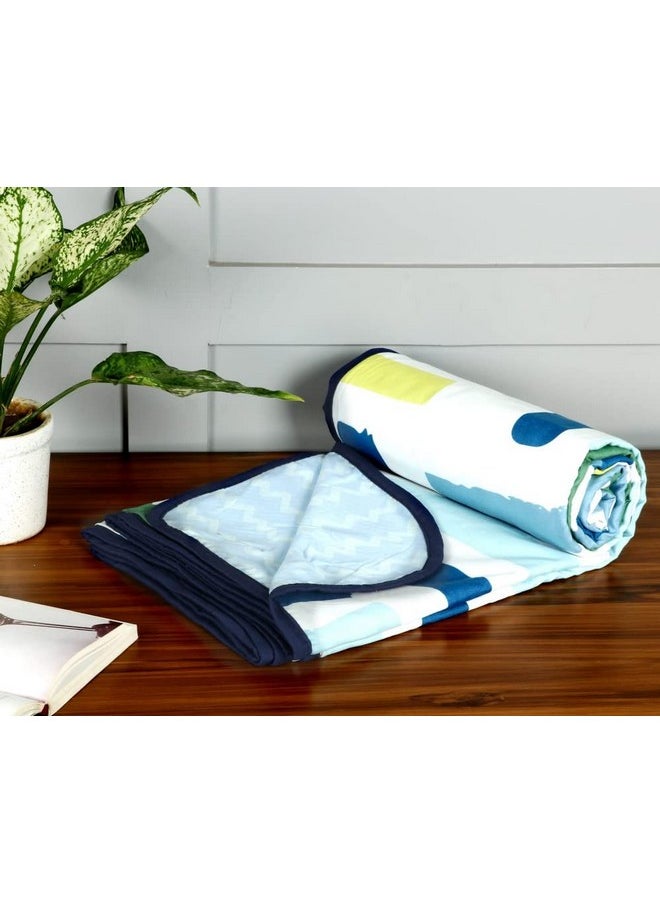 BSB HOME Pure Cotton 120 GSM Reversible Soft Lightweight Printed Single Bed Blanket/AC Dohar/Skin Friendly Dohar-152 x 225 cm-Blue Green & Yellow