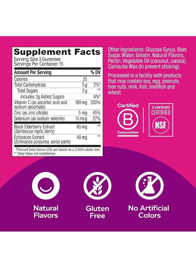 Olly Gummy Active Immunity+Elderberry, 45 Gummies (1 Pack), Berry Flavor