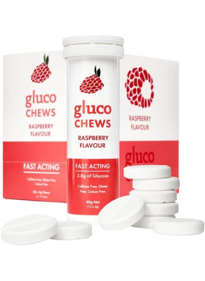 Glucology Fast Acting Glucochews | Glucose Tablets | Raspberry Flavour | 6 Tubes of 10 Tablets