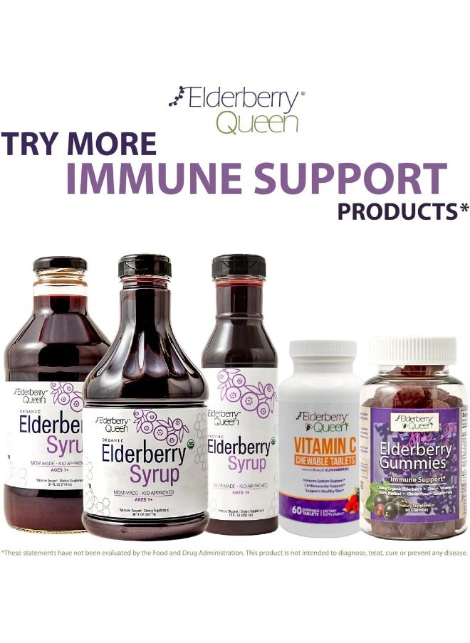 Elderberry Queen Organic Elderberry Gummies 60 ct - Immune Support Gummies with Vitamin C & Zinc - Elderberry Vitamin Gummies for Adults and Kids