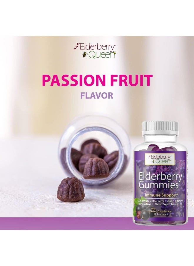 Elderberry Queen Organic Elderberry Gummies 60 ct - Immune Support Gummies with Vitamin C & Zinc - Elderberry Vitamin Gummies for Adults and Kids