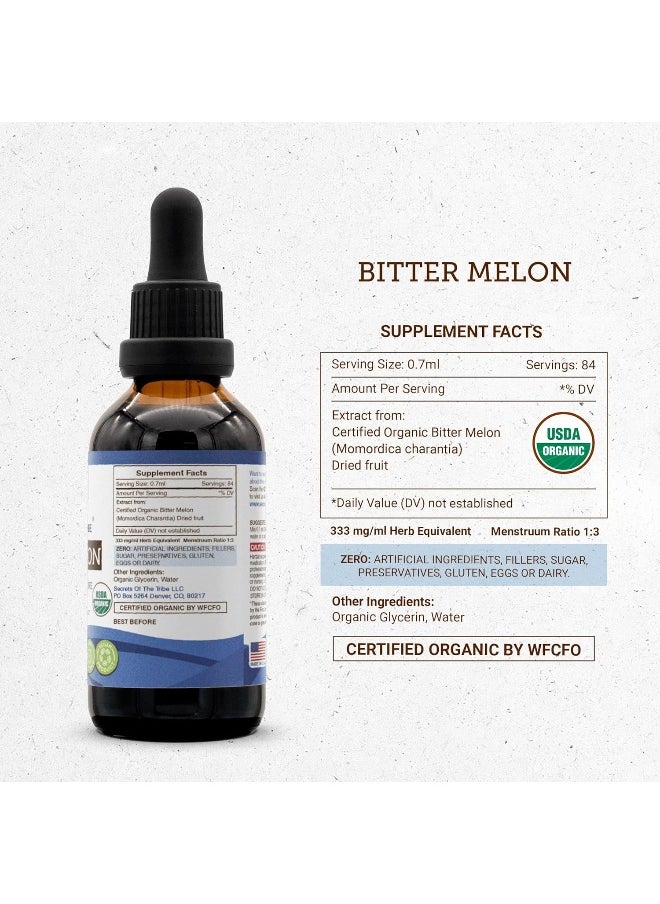 Secrets of the Tribe Bitter Melon USDA Organic | Alcohol-Free Extract, High-Potency Herbal Drops | Made from 100% Certified Organic Bitter Melon (Momordica Charantia) Dried Fruit 2 oz