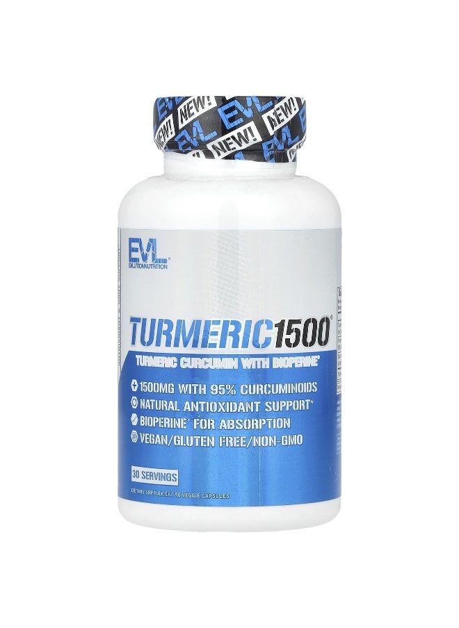 EVLution Nutrition, Turmeric 1500®, Turmeric Curcumin with BioPerine®, 90 Veggie Capsules