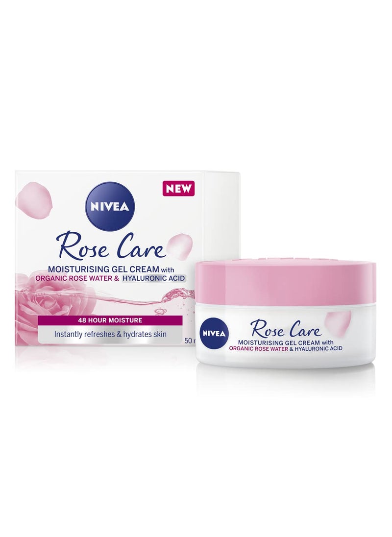 24h Day Cream 50 ml Face Care with Rose Water and Hyaluron Light Gel Face Cream for Smooth Delicate Skin Moisturising Cream