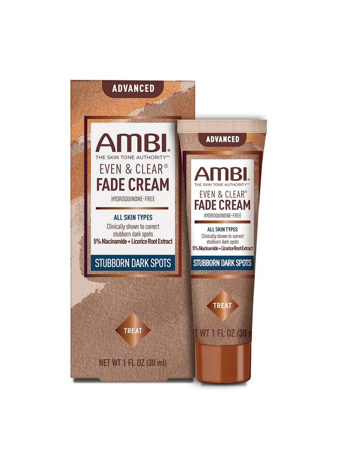 Ambi Even & Clear Advanced Fade Cream, Hydroquinone-free, Hyperpigmentation Treatment, Stubborn Dark Spot Corrector, Results In As Little As 2-3 Weeks, Niacinamide, Licorice Root Extract, PHA, 1 Fl Oz