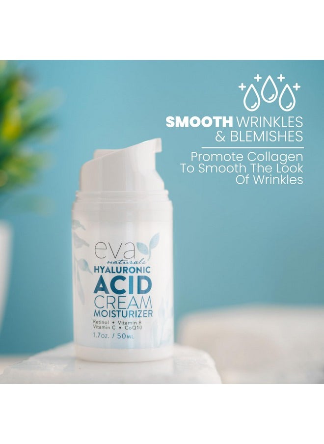 Eva Naturals Hydrating Face Cream with Hyaluronic Acid - Anti-Aging, Wrinkle Face Moisturizer for Women and Men, With Aloe Vera & Retinol For Face - Firming Day & Night Cream (1.7 Fl Oz)