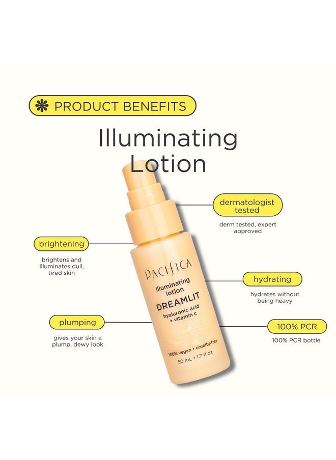 Pacifica Face Moisturizer - Dreamlit Illuminating Vitamin C Face Serum Lotion - Daily Moisturizing Face Cream -Hyaluronic Acid Serum for Face Dry & Dull Skin, Fragrance Free Vegan Dermatologist Tested