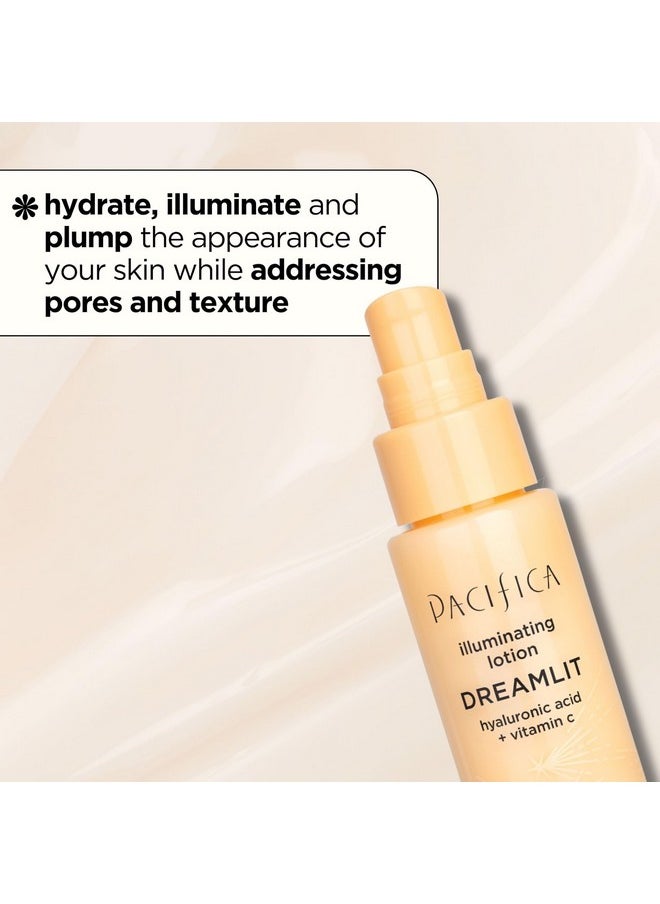 Pacifica Face Moisturizer - Dreamlit Illuminating Vitamin C Face Serum Lotion - Daily Moisturizing Face Cream -Hyaluronic Acid Serum for Face Dry & Dull Skin, Fragrance Free Vegan Dermatologist Tested