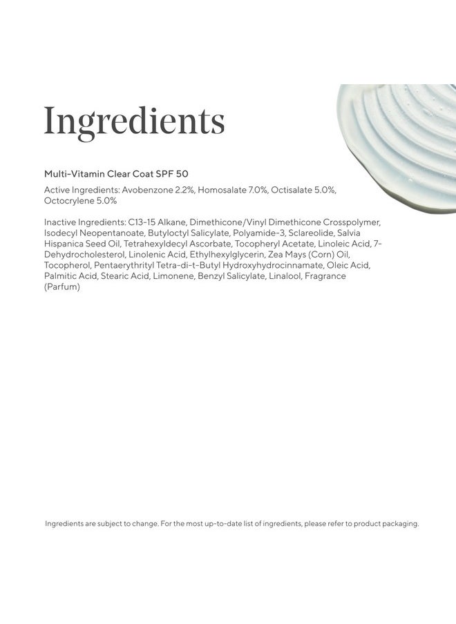 Murad Multi-Vitamin Clear Coat Sunscreen SPF 50 - Antioxidant-Rich Broad-Spectrum SPF with Vitamins C-F, Bio-Fermented Clary Sage & Chia Seed, Clear and Non-Comedogenic, For All Skin Types - 1.7 Fl Oz