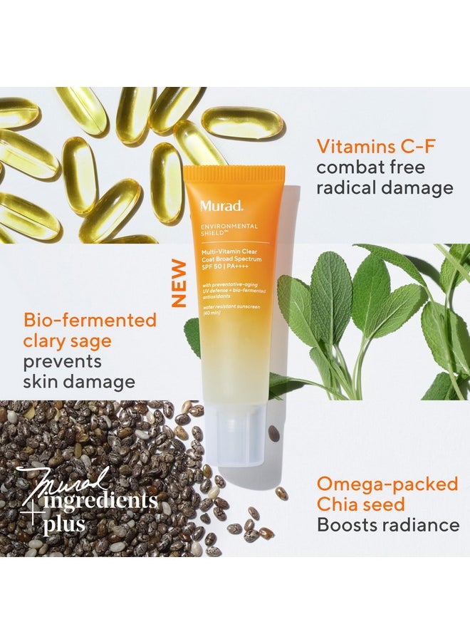 Murad Multi-Vitamin Clear Coat Sunscreen SPF 50 - Antioxidant-Rich Broad-Spectrum SPF with Vitamins C-F, Bio-Fermented Clary Sage & Chia Seed, Clear and Non-Comedogenic, For All Skin Types - 1.7 Fl Oz