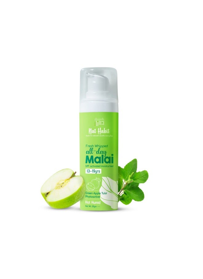 Nat Habit All Day Face Cream, Fresh Whipped Green Apple Face Malai Tulsi PhytoActive - For Hot and Humid Weather, Moisturization & Tan Protection (13 to 19 years, 30g)
