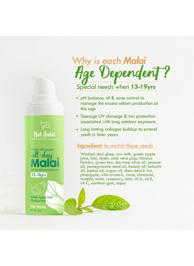 Nat Habit All Day Face Cream, Fresh Whipped Green Apple Face Malai Tulsi PhytoActive - For Hot and Humid Weather, Moisturization & Tan Protection (13 to 19 years, 30g)