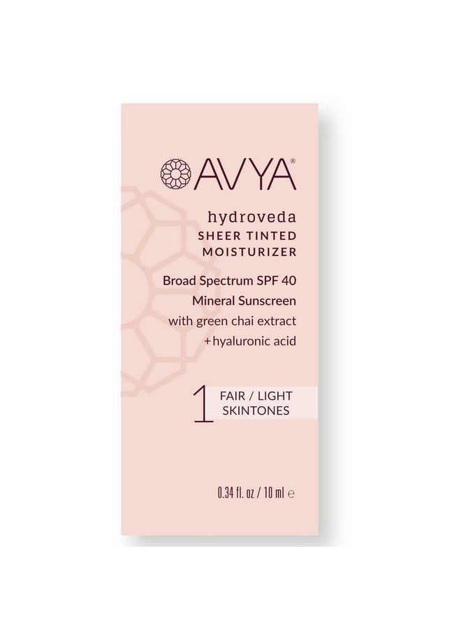 AVYA SPF 40 Sheer Tinted Moisturizer with Hyaluronic Acid & Green Chai - Advanced Ayurvedic Skincare Treatment for Balanced and Brighter Skin/Fair & Light Skintones Shade #1 (0.34oz/10ml)