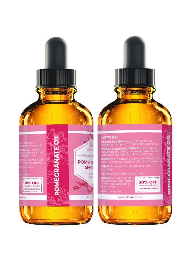 Leven Rose Pomegranate Seed Oil, 100% Pure Unrefined Cold Pressed Antioxidant Moisturizer for Hair Skin and Nails 1 oz