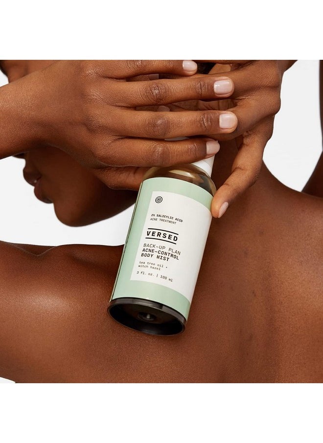 Versed Back-Up Acne Control Body Mist - All Over Blemish Spot Treatment + Salicylic Acid Spray with Tea Tree Oil & Witch Hazel - Oil Control + Redness Relief Acne Spray for Back & Body - Vegan (3 oz)