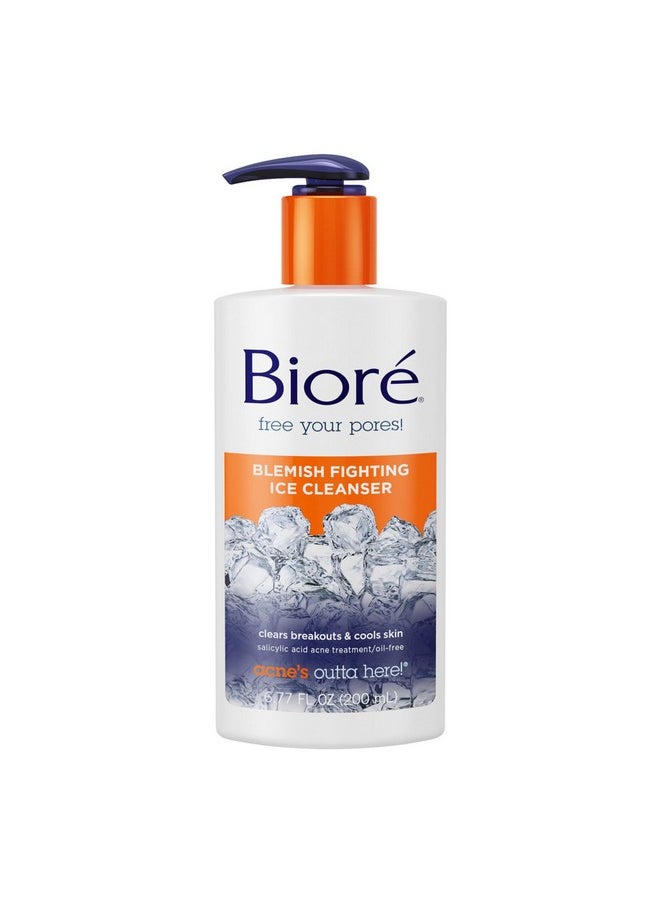 Biore Blemish Fighting Ice Cleanser Face Wash with Salicylic Acid, Clears and Helps Prevent Acne Breakouts, Cools & Refreshes Skin, Oil Free, 6.77 Oz