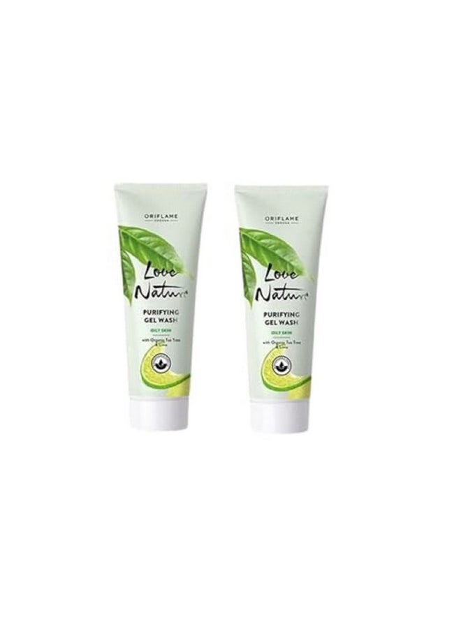 love nature purifying gel wash with organic tea tree and lime - 125 x 2 ml - Pack of 2 and cleansing sponge