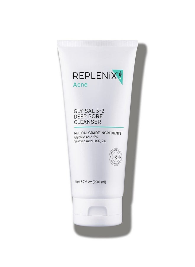 Replenix Gly-Sal 5-2 Deep Pore Facial Cleanser, Medical-Grade 5% Glycolic & 2% Salicylic Acid Oil-Free Face Wash for Acne-Prone Skin (6.7 fl. oz)