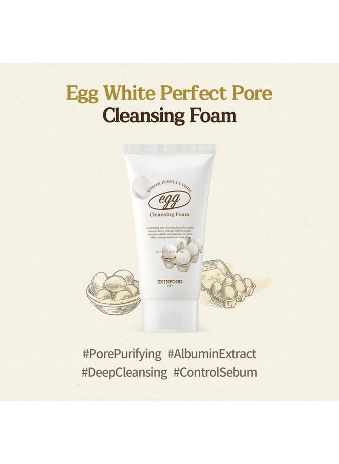 SKINFOOD Egg Perfect Pore Cleansing Foam 150ml - Egg Yolk, Albumin Contained Pore Refining Facial Foam Cleanser - Removes Impurities from Pores (5.07 fl.oz.)