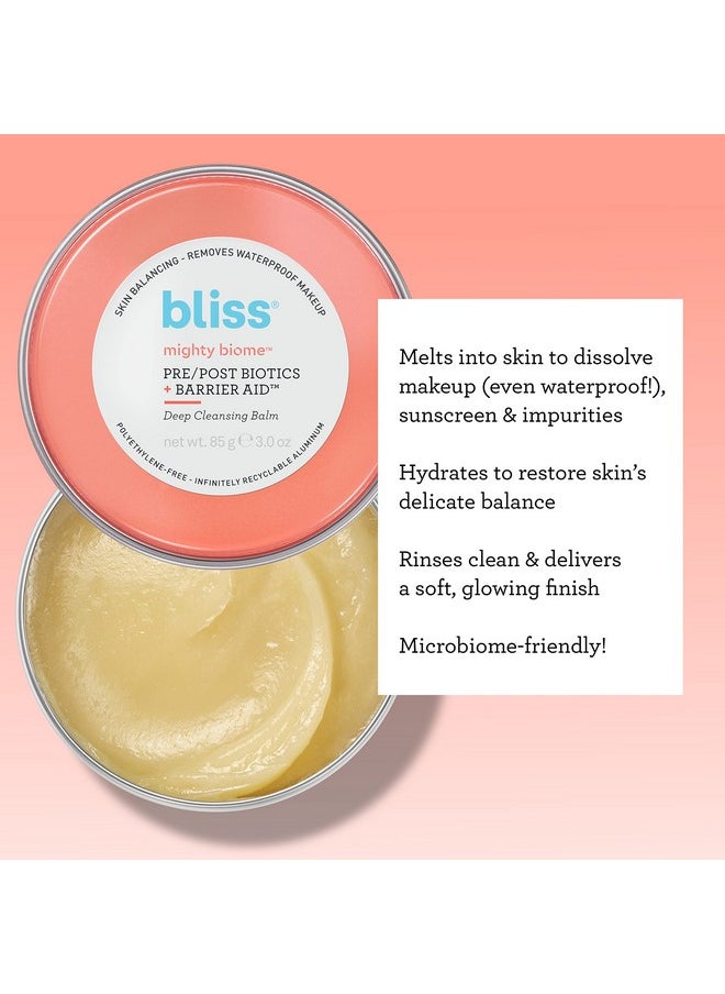Bliss Mighty Biome Deep Cleansing Balm - 3.0 Oz - Dissovlves Waterproof Makeup & Impurities - Pre/Post Biotics + Barrier Aid - Antioxidants Balance Skin Barrier - Clean - Vegan