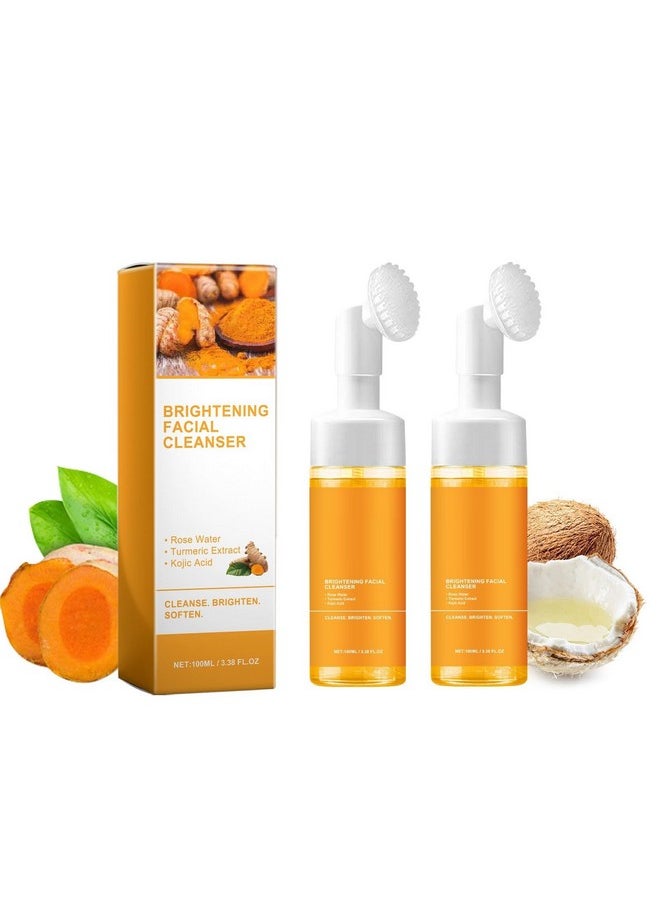 2 Pcs Turmeric Foaming Face Wash, Deep Cleansing Glow Wash Turmeric Facial Cleanser With Brush.