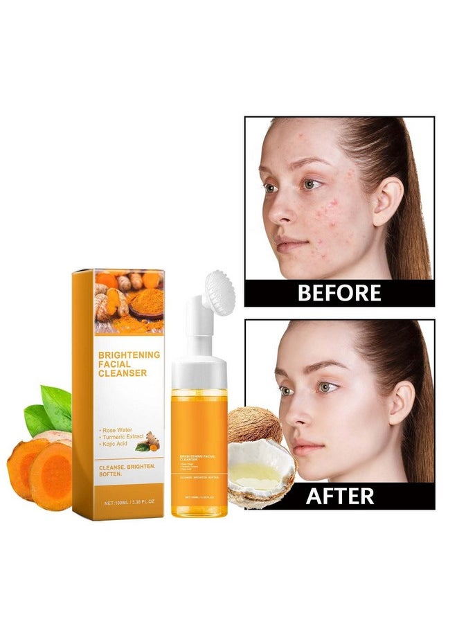 2 Pcs Turmeric Foaming Face Wash, Deep Cleansing Glow Wash Turmeric Facial Cleanser With Brush.