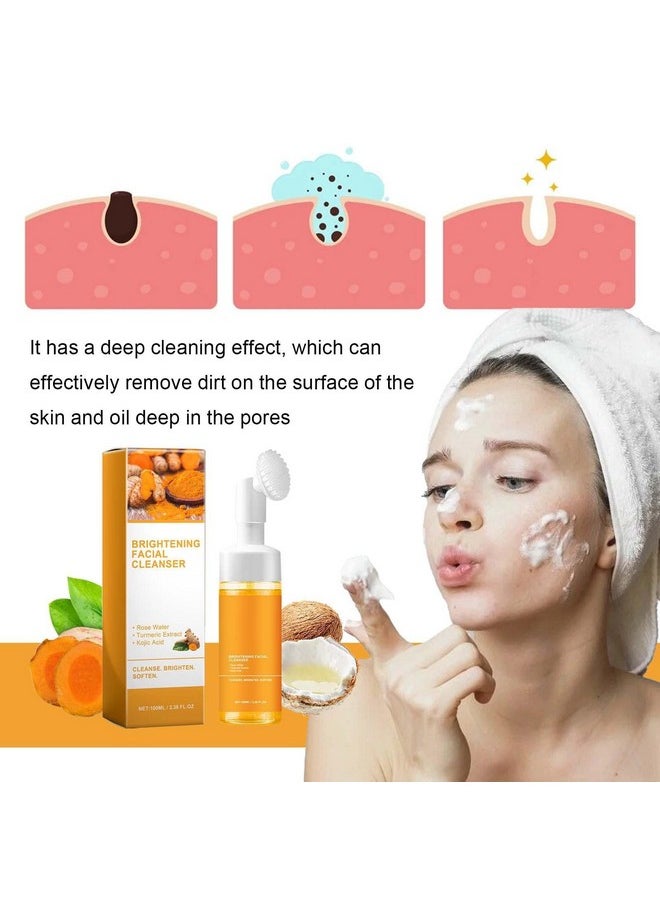 2 Pcs Turmeric Foaming Face Wash, Deep Cleansing Glow Wash Turmeric Facial Cleanser With Brush.