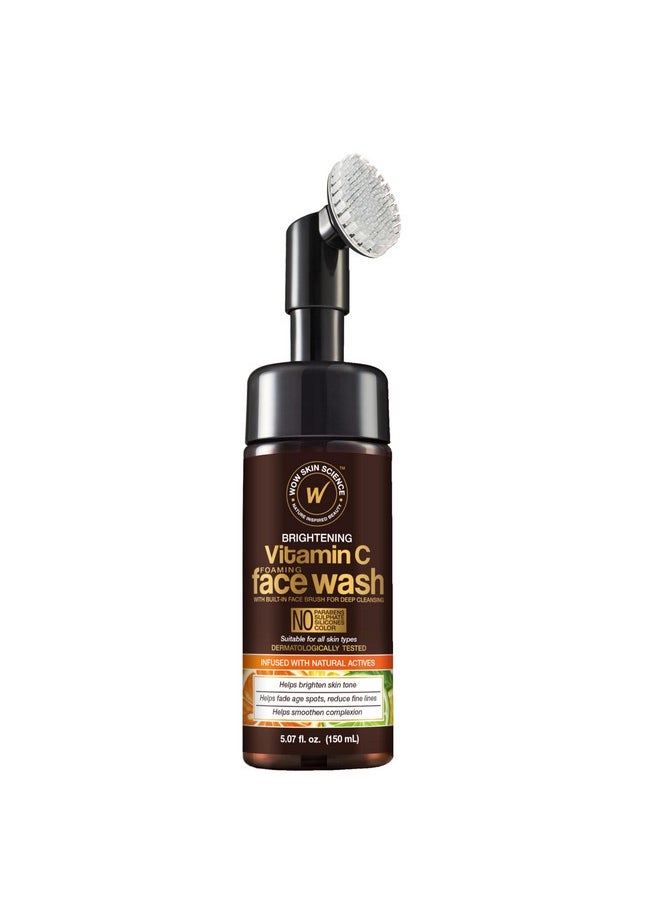 WOW Skin Science Vitamin C Face Wash w/Face Brush - Foaming Facial Cleanser - Facial Skin Care Products - Acne Face Wash for Women - Exfoliating Face Wash Men's Scrub - All Skin Types (150ml)