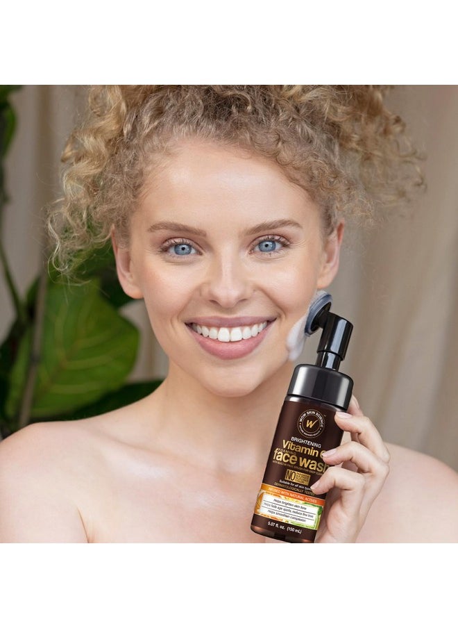 WOW Skin Science Vitamin C Face Wash w/Face Brush - Foaming Facial Cleanser - Facial Skin Care Products - Acne Face Wash for Women - Exfoliating Face Wash Men's Scrub - All Skin Types (150ml)