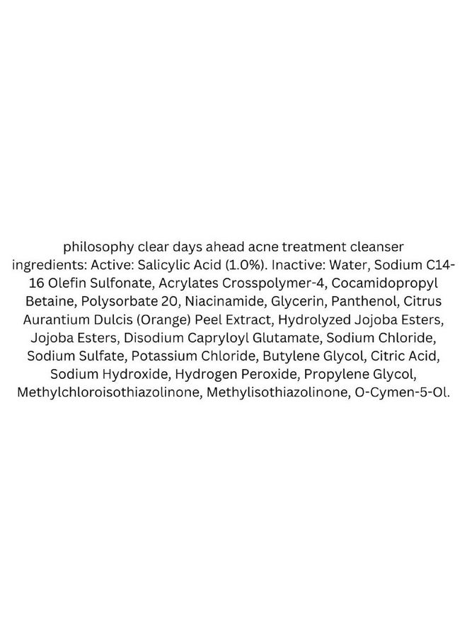 philosophy clear days ahead oil-free acne treatment facial cleanser - face wash with salicylic acid - effectively reduces breakouts - 8 fl oz.