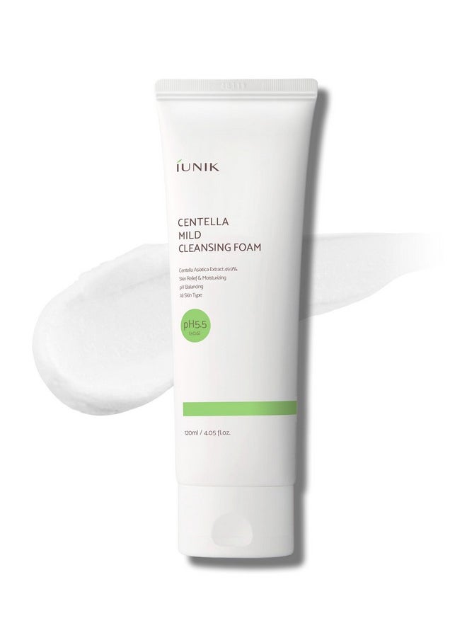 IUNIK Centella Mild Facial Foaming Cleanser - Non-stripping Sub-Acid w/Centella Asiatica 49% Moisturizing pH Balancing for Oily Dry Senstivie Acne-prone skin Vegan Korean Skincare