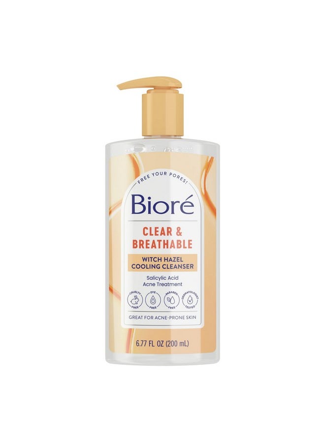 Biore Clear & Breathable Cooling Cleanser with Witch Hazel, Acne Treatment for Face, Face Scrub for Oily Skin, Salicylic Acid Cleanser, 6.77 Oz