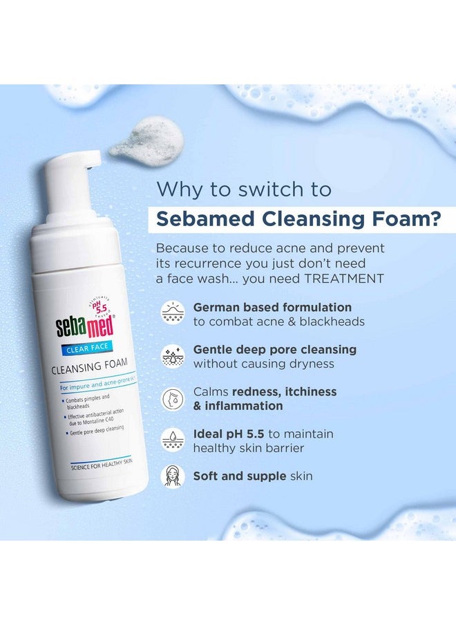 Clear Face Cleansing Foam For Acne Prone Skin, Ph 5.5 I Combats Pimples & Blackheads, Gentle & Effective Deep Pore Cleansing, Best For Men & Women L Oil Free L Non Drying, 50 Ml