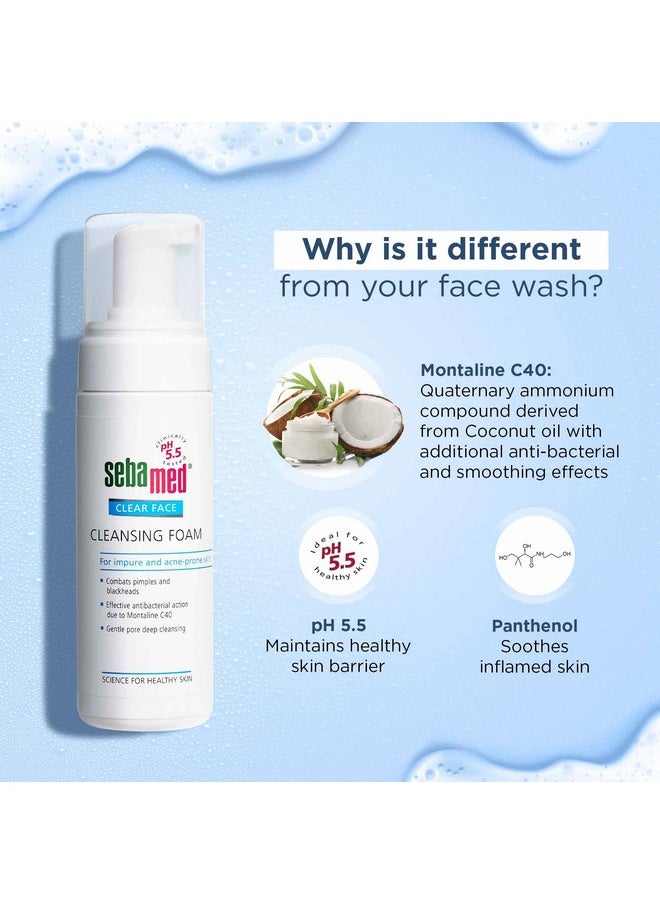 Clear Face Cleansing Foam For Acne Prone Skin, Ph 5.5 I Combats Pimples & Blackheads, Gentle & Effective Deep Pore Cleansing, Best For Men & Women L Oil Free L Non Drying, 50 Ml