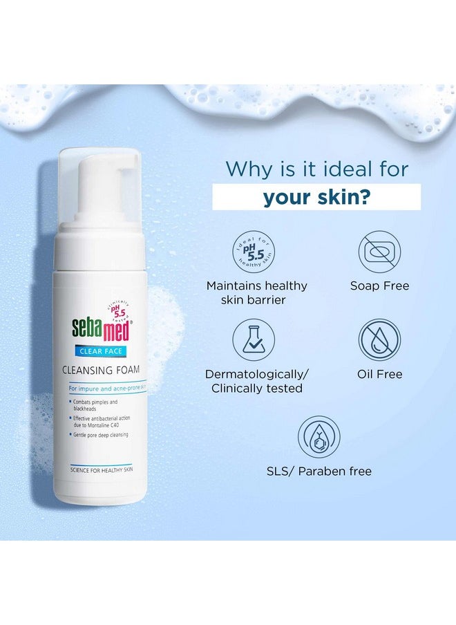 Clear Face Cleansing Foam For Acne Prone Skin, Ph 5.5 I Combats Pimples & Blackheads, Gentle & Effective Deep Pore Cleansing, Best For Men & Women L Oil Free L Non Drying, 50 Ml
