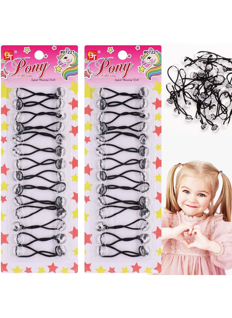 12mm Hair Accessories: 28 Pcs Bubble Twinbead Ponytail Holders with Balls for Kids, Toddlers, and Girls (Clear Assorted)