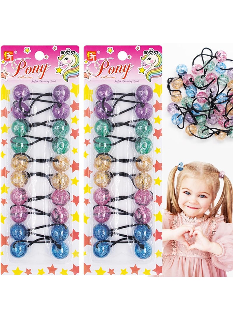 20 Pcs 20mm Glitter Bubble Twinbead Ponytail Holders with Balls for Girls' Hair Accessories (Assorted)