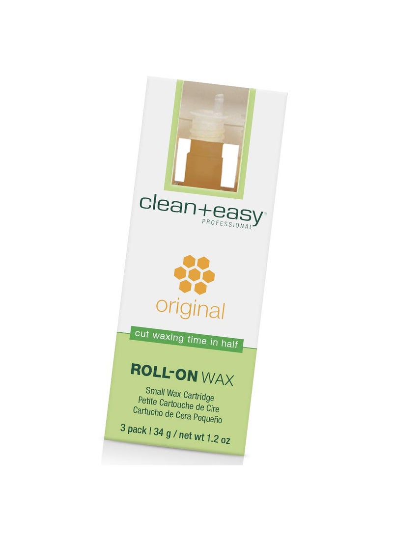 Clean + Easy Small Original Roll On Wax Refill for Wax Cartridge, Hygienic Depilatory Hair Removal Treatment, Removes Fine to Coarse Hairs, Perfect for Delicate Skin - 3 Packs