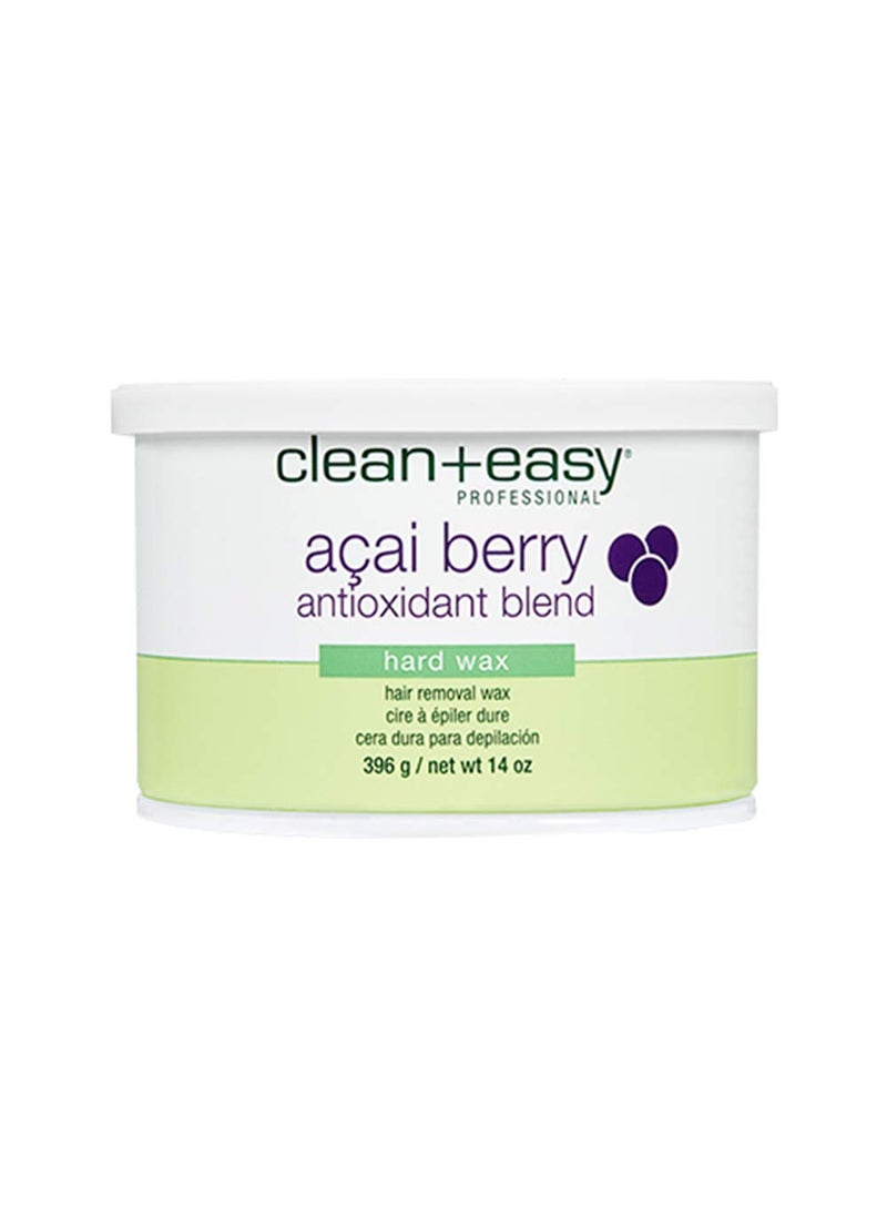 Clean + Easy Acai Berry Hard Wax, Non-Strip Hair Removal Depilatory Wax Treatment for Painless Full Body, Bikini Brazilian Waxing, Removes Fine to Coarse Hairs, Perfect for Delicate Skin, 14 oz