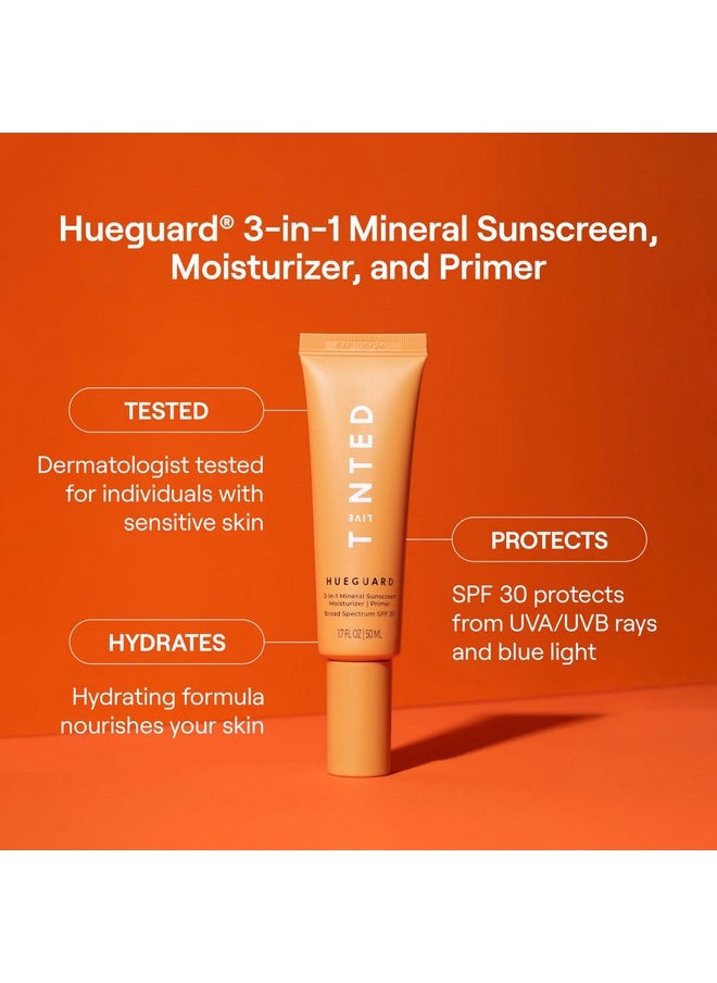 Live Tinted Hueguard® 3-in-1 Mineral Sunscreen, Moisturizer, & Primer for Face and Body - Hydrate and Protect the Skin Year Round - SPF 30 to Protect Against UVA/UVB Rays, 1.7 Fl Oz
