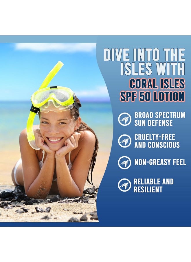Coral Isles Sunscreen SPF 50 | Hawaii Compliant as Reef Safe | Octinoxate & Oxybenzone Free | Broad Spectrum UVA/UVB Protection | Water Resistant 80 Min. | Fragrance Free | 6 Fl Oz Lotion
