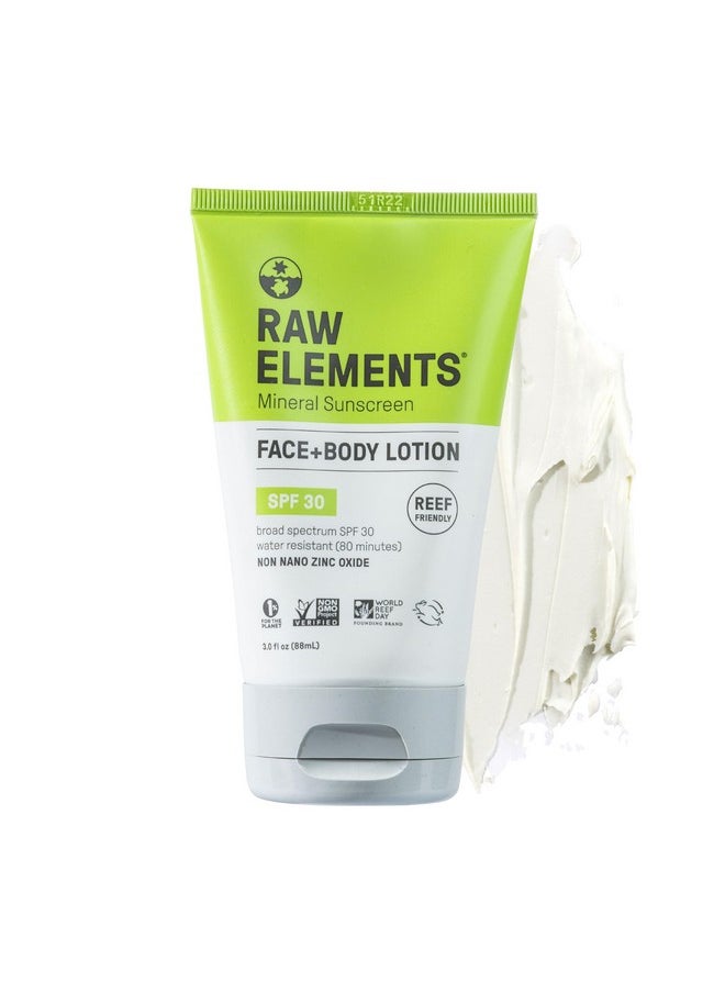 Raw Elements Face and Body Mineral Sunscreen SPF 30 Tube, Organic Sunblock Daily Protection, Non Toxic Reef Safe, Water Resistant, Cruelty Free, 3 oz (Pack of 1)