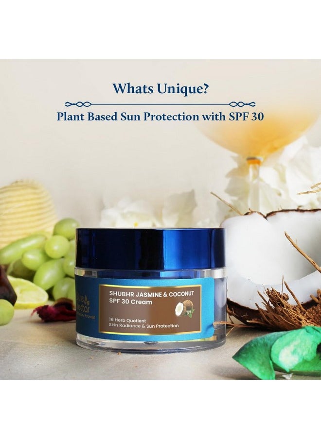 Blue Nectar Coconut Face Cream with SPF 30 Sunscreen for Women | Plant Based Oil Free Moisturizer for Face with Vitamin E | Brightening Sunscreen for Oily, Dry & Sensitive Skin (16 Herbs, 50g)