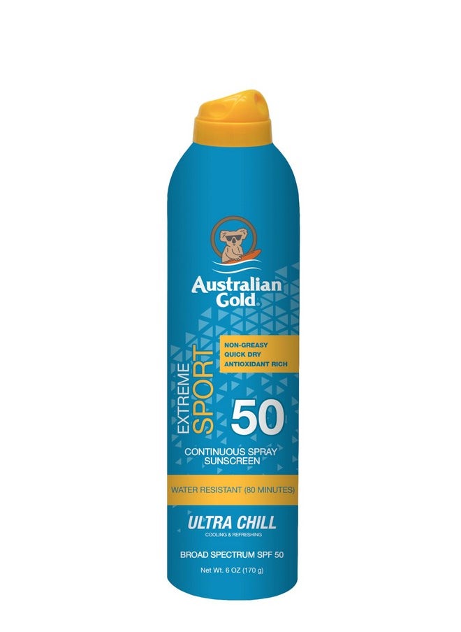 Australian Gold Extreme Sport Continuous Spray Sunscreen SPF 50 (Broad Spectrum/Sweat & Water Resistant/Non-Greasy/Oxybenzone Free/Cruelty Free), Sport - New, Coastal Breeze, 6 Oz