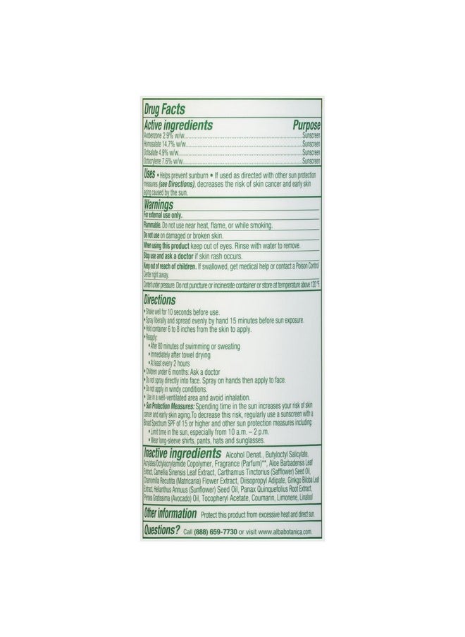 Alba Botanica Sunscreen Spray for Face and Body, Broad Spectrum SPF 50 Sunscreen, Hawaiian Coconut, Water Resistant and Biodegradable, 5 fl. oz. Bottle