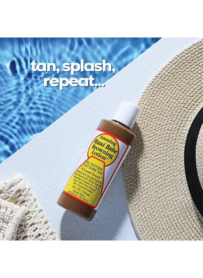 Maui Babe Browning Lotion - Natural Hawaiian Tan Accelerator with Vitamins & Antioxidants - Moisturizing Formula for All Skin Types - Made in USA - 4 fl oz