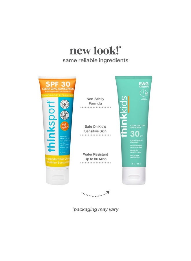 Thinkkids Mineral Sunscreen, SPF 30 Clear Zinc Oxide Sunscreen, 3 Fl Oz, Natural Reef Safe Sunscreen for Kids, Broad Spectrum UVA/UVB Sun Screen