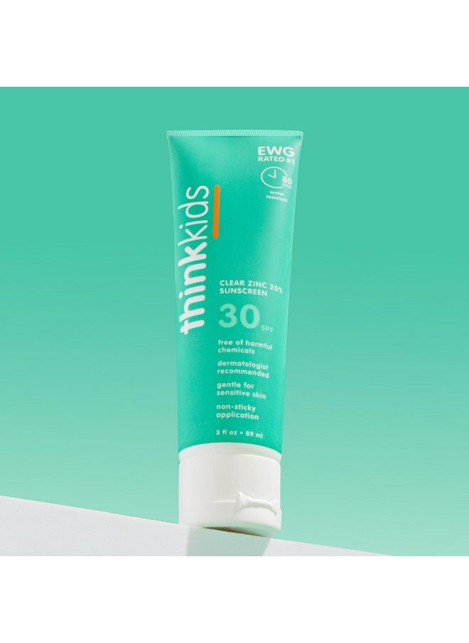 Thinkkids Mineral Sunscreen, SPF 30 Clear Zinc Oxide Sunscreen, 3 Fl Oz, Natural Reef Safe Sunscreen for Kids, Broad Spectrum UVA/UVB Sun Screen
