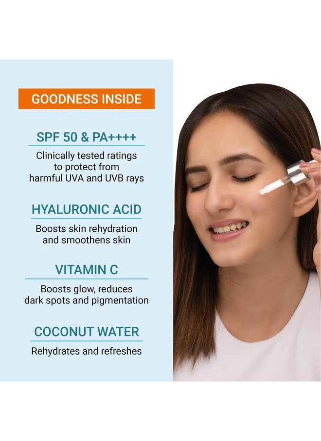 Iba Invisible Sunscreen Serum SPF 50 PA+++ with Hyaluronic Acid & Vitamin C, 30ml | Protects From UVA & UVB Rays | Brightens & Moisturizes | Lightweight | No White Cast & Paraben | For All Skin Types