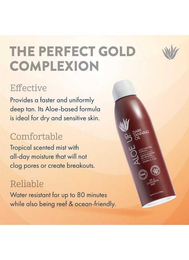 Aloe Up SPF 4 Dark Tanning Oil - Body and Face Tanning Continuous Spray for Outdoor Sun - With Sunscreen, Pure Aloe Vera, and Natural Oils - Dries Clear - Reef Friendly - Fresh Tropical Scent - 6 Oz